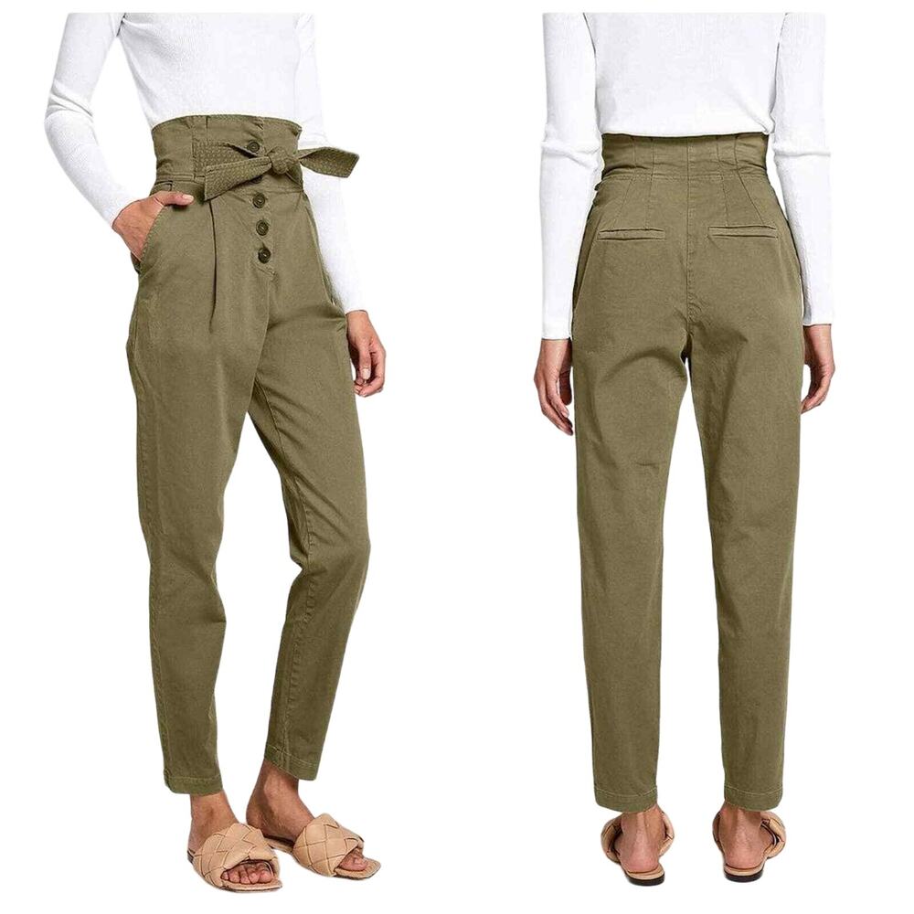 A.L.C. NWOT Krew Pant Oregano Green Belted Paperback Waist Size 14 Button Fly